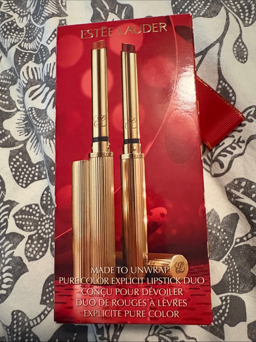 Estee Lauder Gold Lipstick Duo with Red Accents